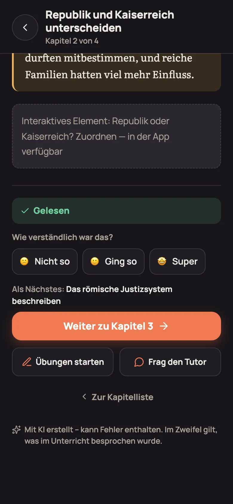 Kapitelende nach „Hab ich gelesen“: Weiter zu Kapitel 3, Übungen starten, Frag den Tutor, Zur Kapitelliste