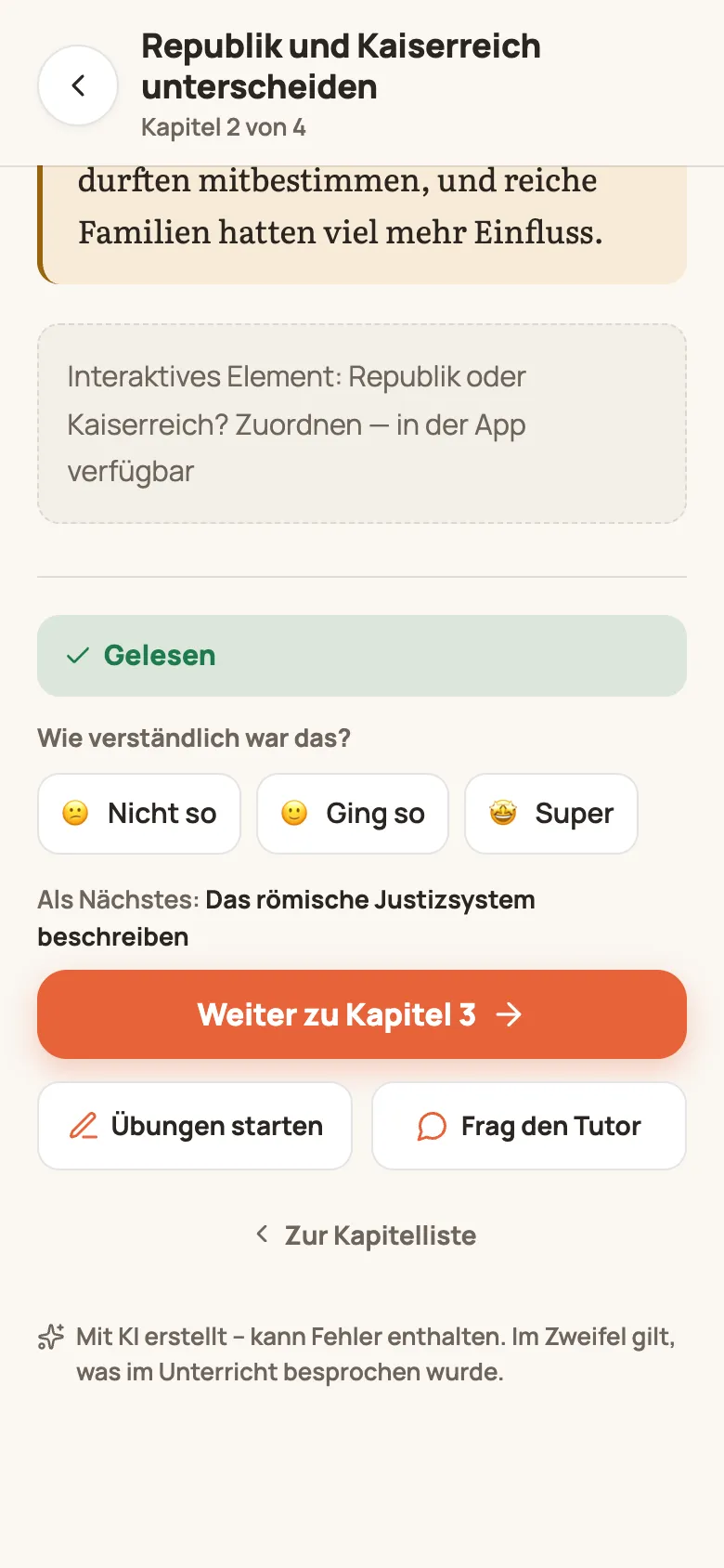 Kapitelende nach „Hab ich gelesen“: Weiter zu Kapitel 3, Übungen starten, Frag den Tutor, Zur Kapitelliste