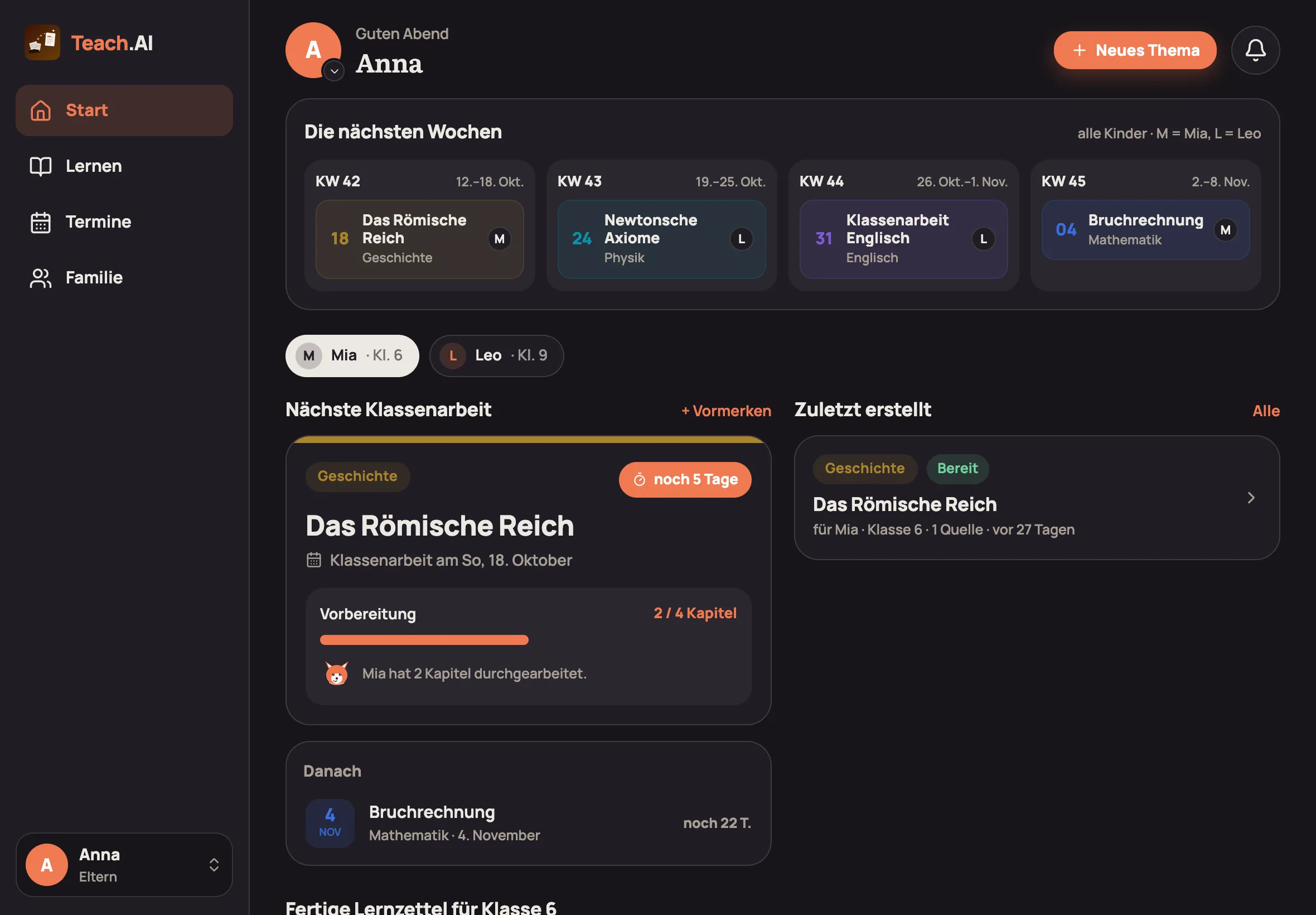 Teach.AI auf dem iPad mit Seitenleiste links