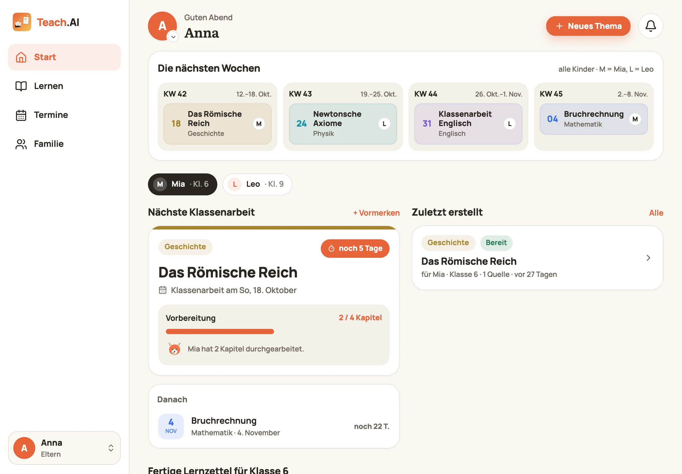 Teach.AI auf dem iPad mit Seitenleiste links