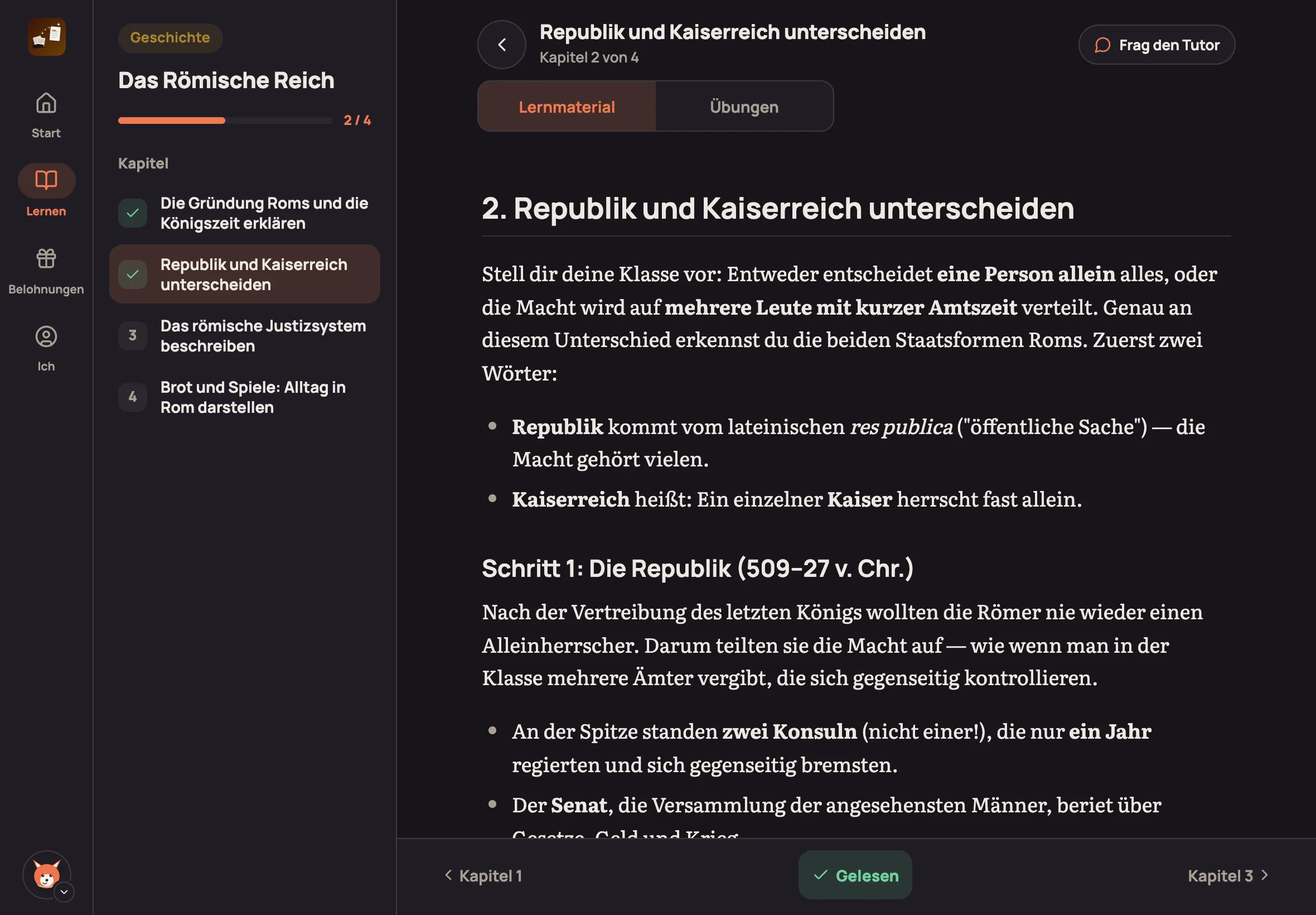 Kapitel auf dem iPad mit Kapitel-Liste links