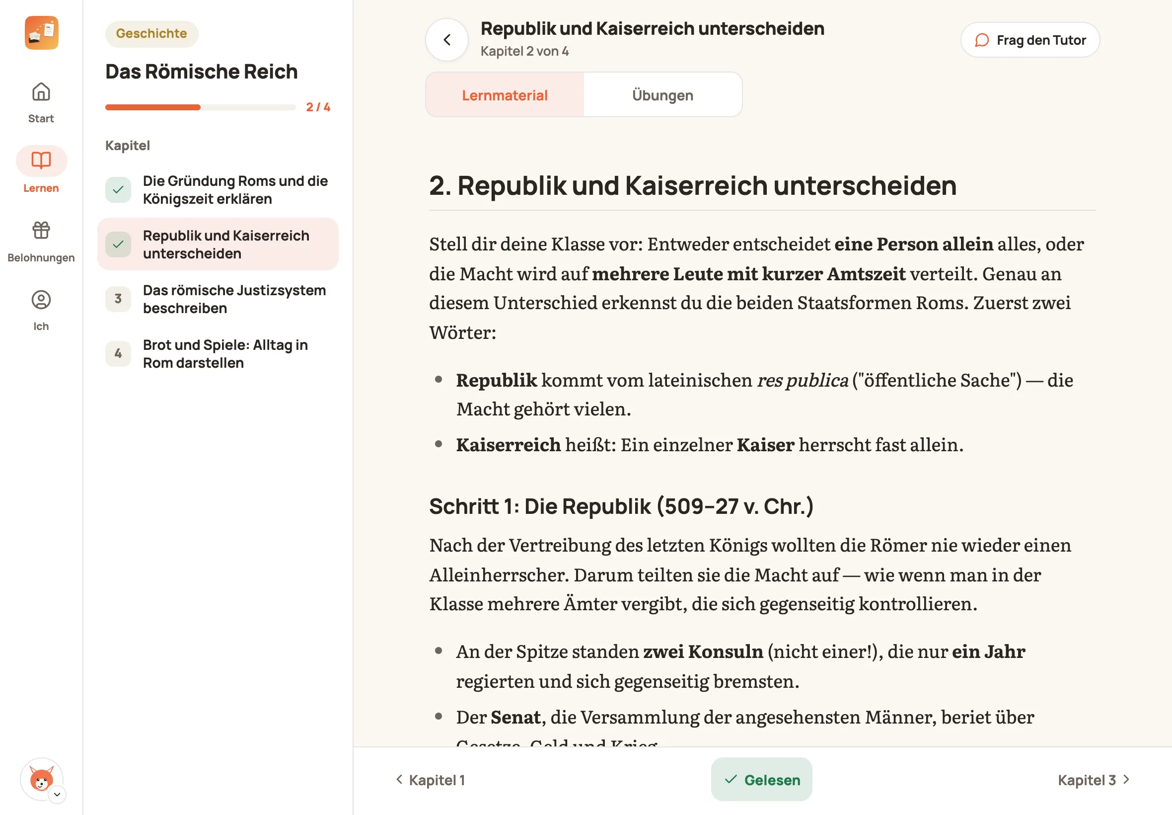 Kapitel auf dem iPad mit Kapitel-Liste links