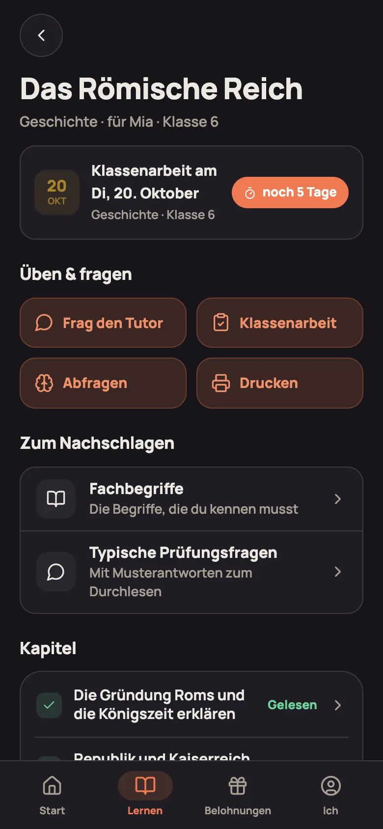 Themen-Seite aus Kinder-Sicht mit Diamanten pro Kapitel