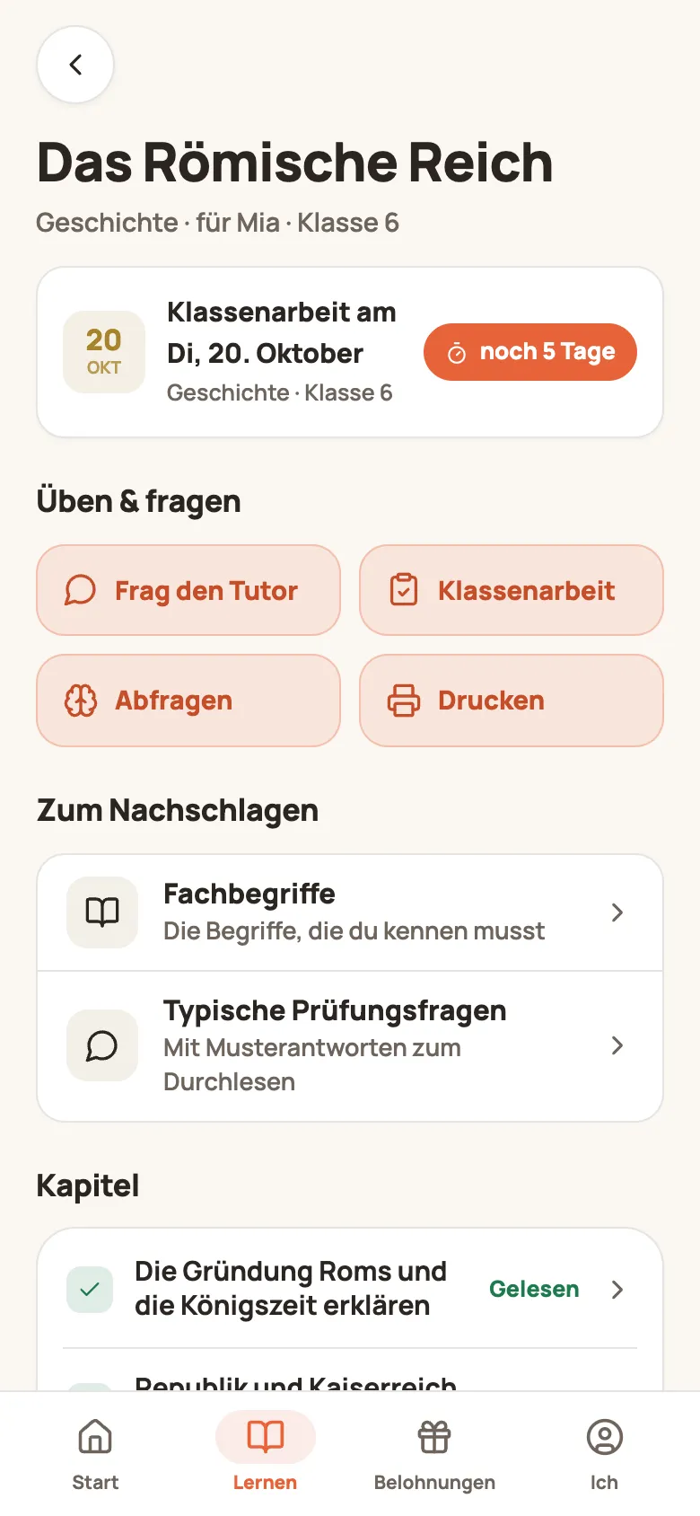 Themen-Seite aus Kinder-Sicht mit Diamanten pro Kapitel