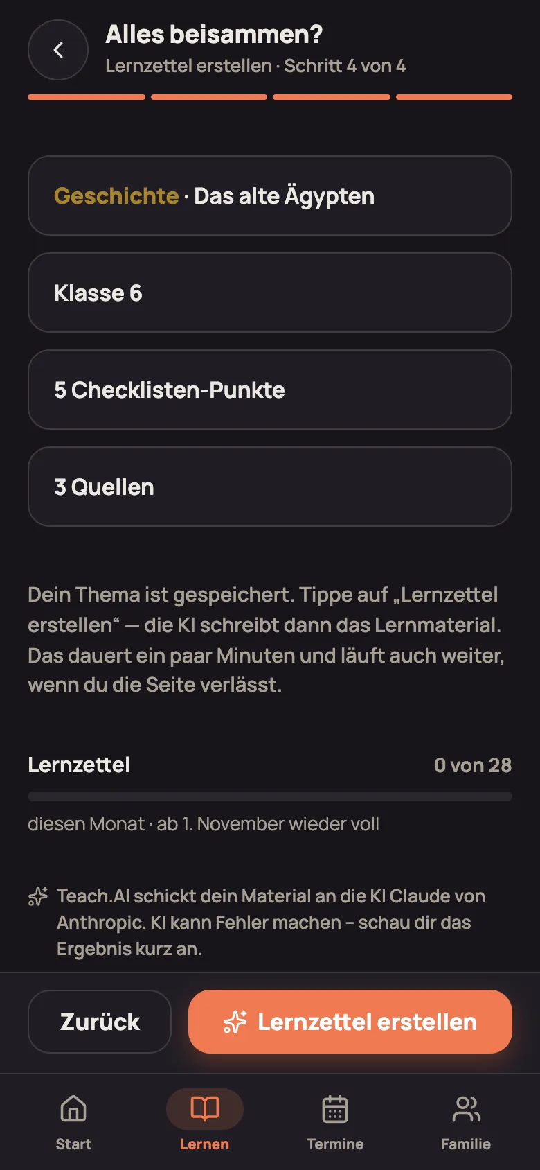 Schritt 4 „Los geht’s“ mit Zusammenfassung