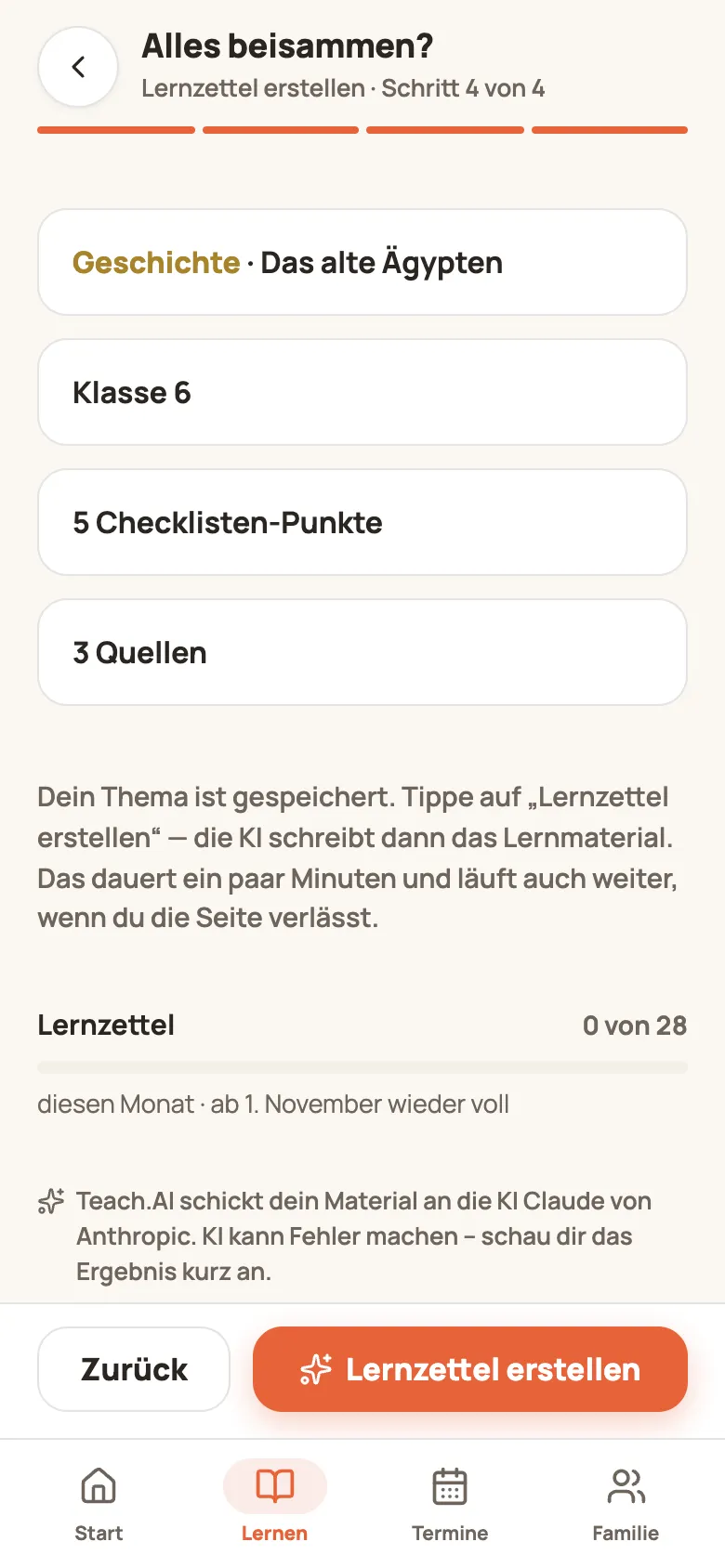 Schritt 4 „Los geht’s“ mit Zusammenfassung